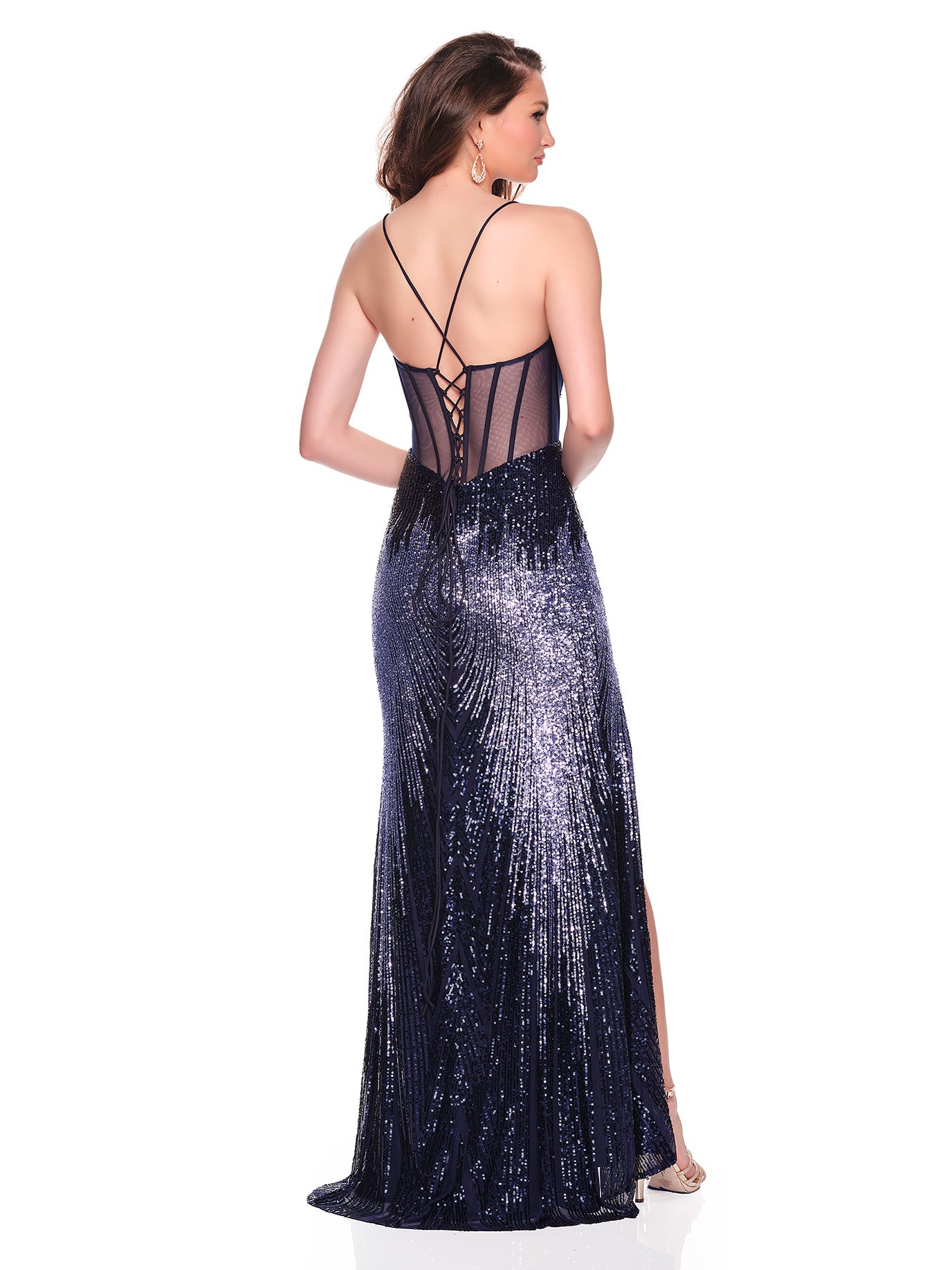 TWO-TONE SEQUIN DRESS WITH ILLUSION BODICE