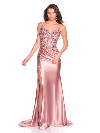 STRETCH FITTED DRESS WITH EMBELLISHED ILLUSION BODICE
