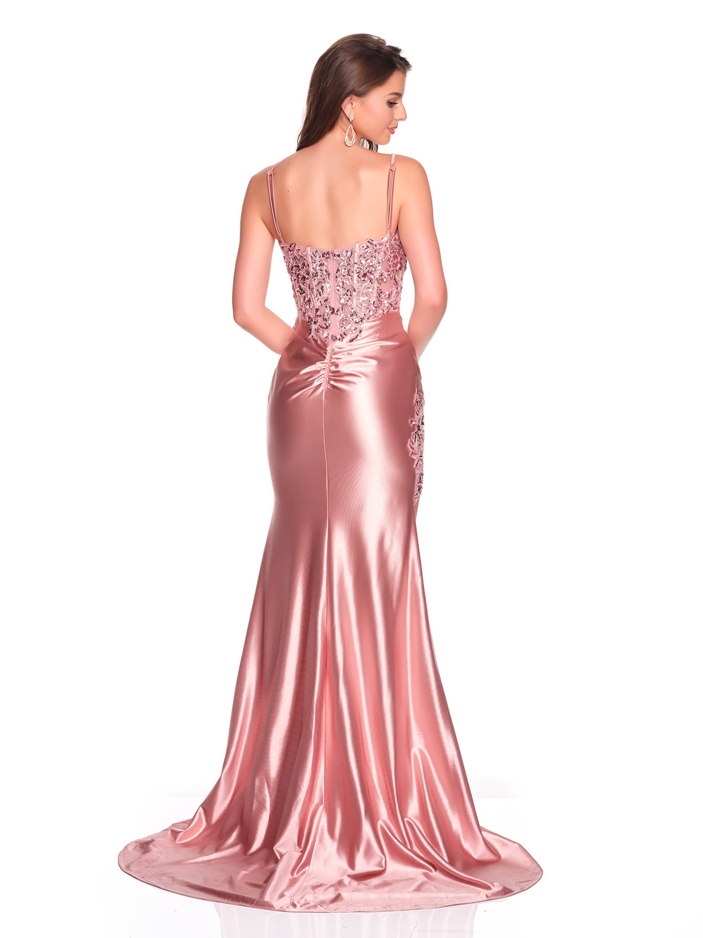 STRETCH FITTED DRESS WITH EMBELLISHED ILLUSION BODICE