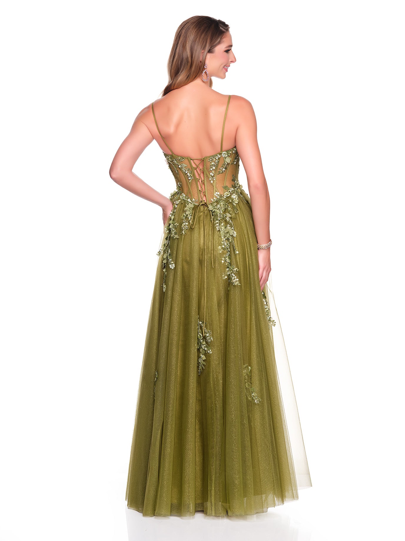 TULLE SHIMMER BALLGOWN WITH FLORAL APPLIQUES