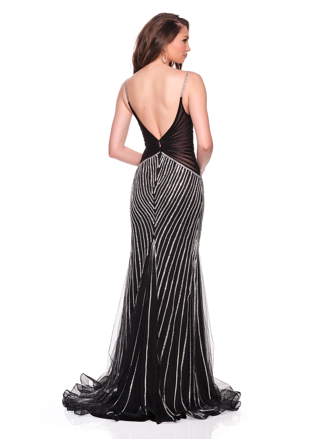 FITTED DRESS WITH STONE APPLIQUES AND CINCHED ILLUSION WAISTLINE