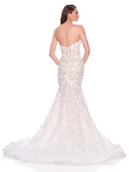 FITTED TRUMPET ENBROIDERED BRIDAL GOWN WITH 3D MOTIFS