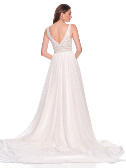 DEEP V EMBROIDERED BODICE BRIDAL BALLGOWN