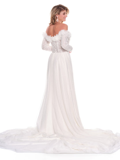 LACE OFF THE SHOULDER BRIDAL GOWN WITH FLOWY A-LINE SKIRT