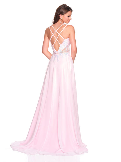 SOFT FLOWY CHIFFON DRESS WITH BACK CRISS-CROSS STRAPS