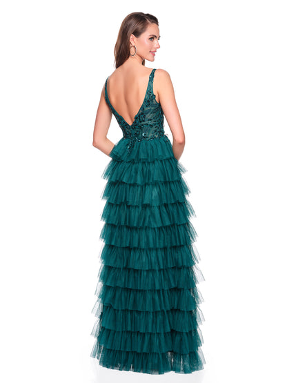 TIERED TULLE GOWN WITH SEQUIN APPLIQUES