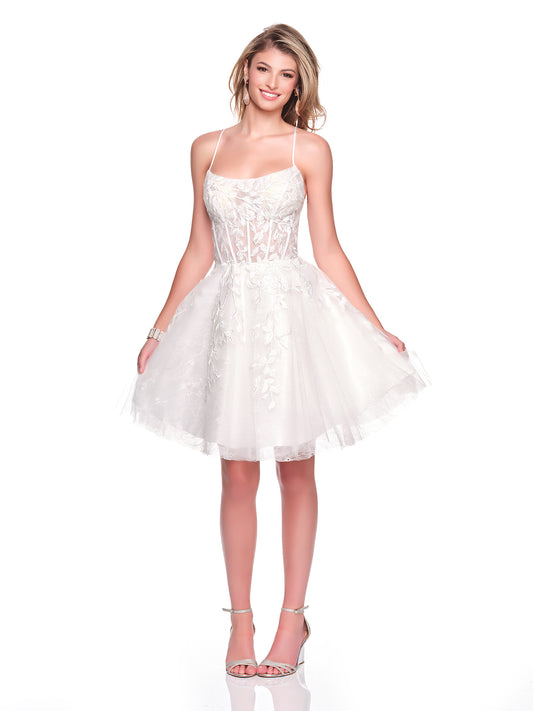 SHORT TULLE DRESS WITH LEAF APPLIQUES
