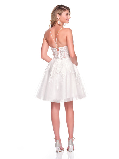 SHORT TULLE DRESS WITH LEAF APPLIQUES