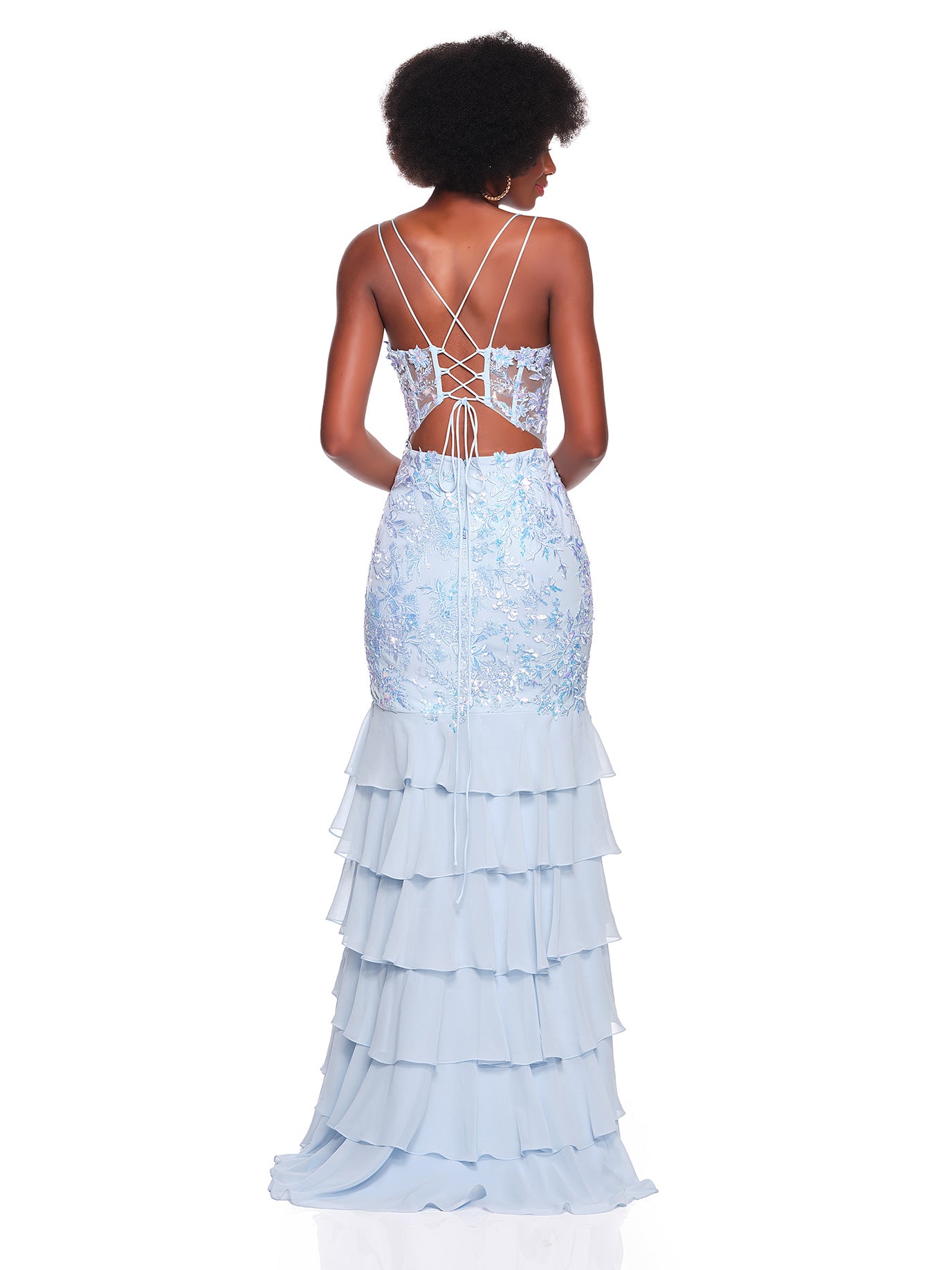 EMBELLISHED SOFT TIERED CHIFFON GOWN