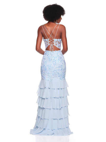 EMBELLISHED SOFT TIERED CHIFFON GOWN