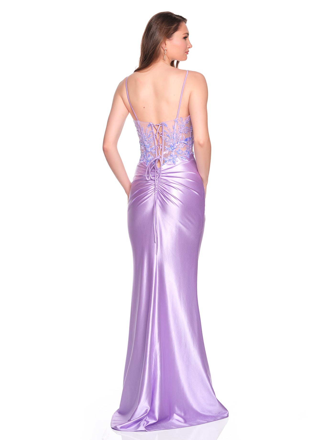 FITTED GOWN WITH ILLUSION TOP WITH FLORAL DESIGN