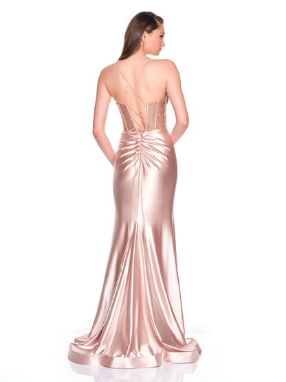 FITTED STRETCH DRESS WITH STONE AND BEAD ENCRUSTED TOP