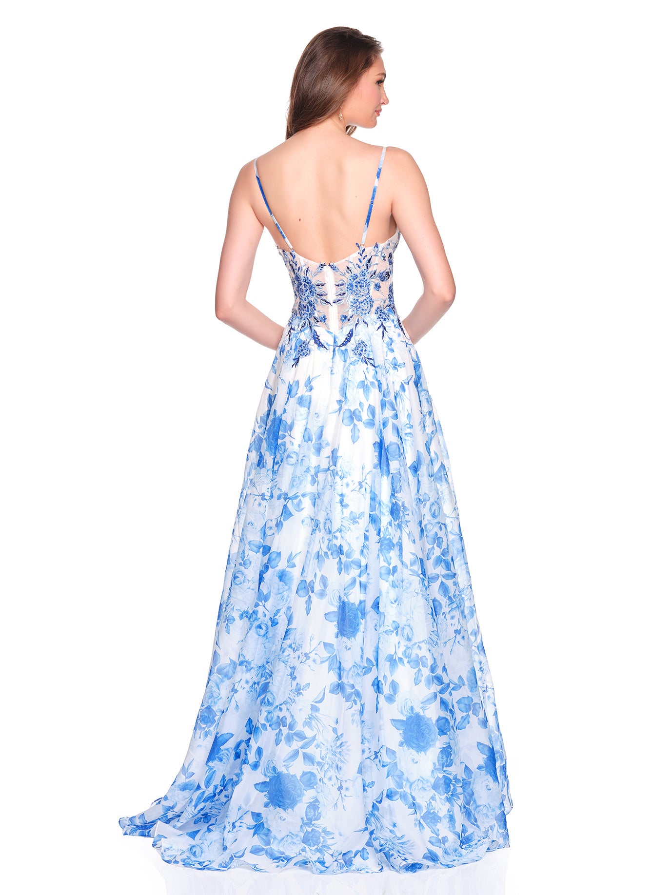 PRINTED EMBROIDERED CHIFFON DRESS