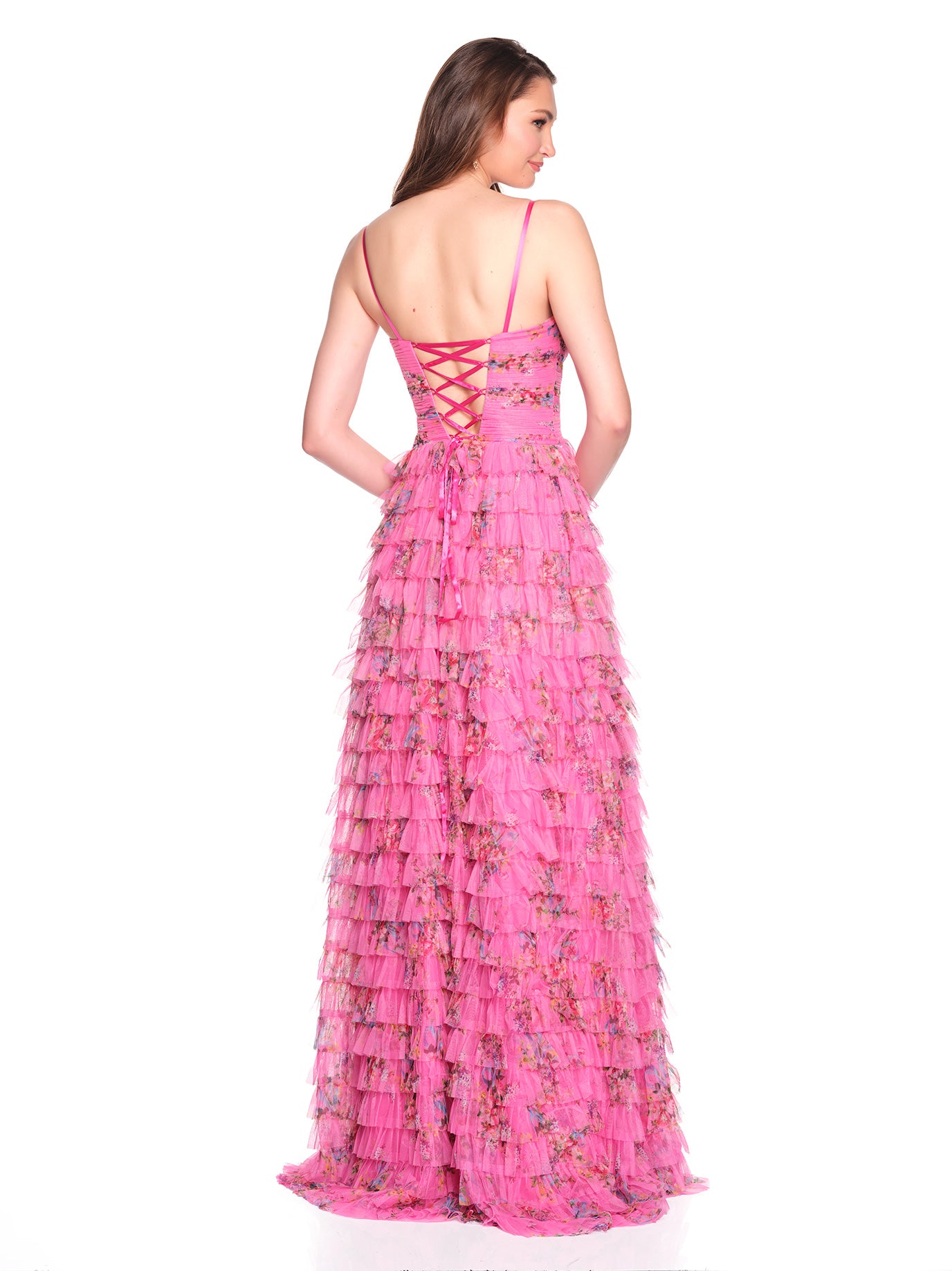 CUT OUT PRINTED DRESS WITH TERED SKIRT