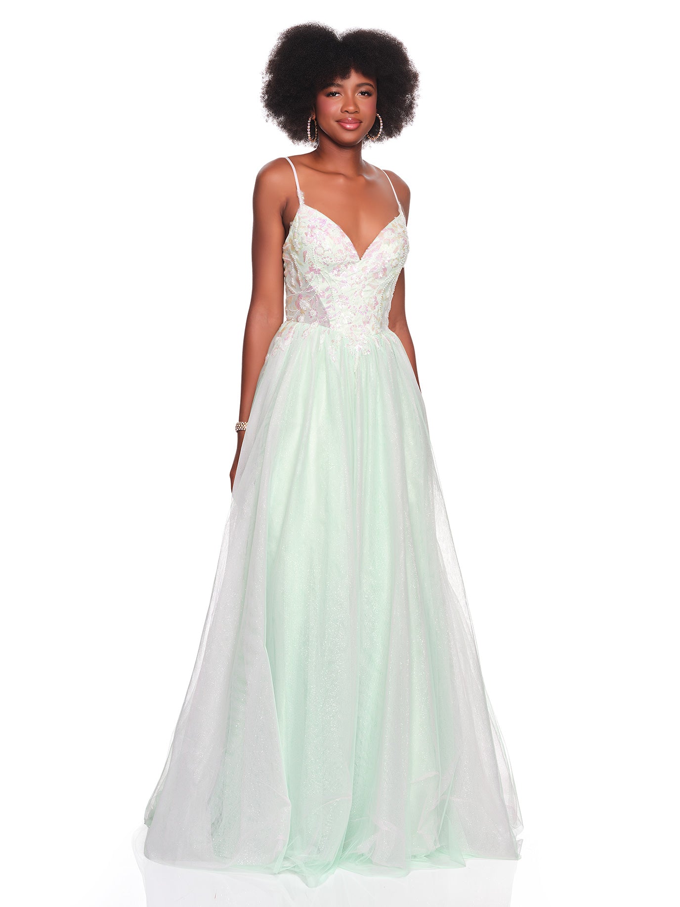 BALLGOWN WITH MULTILAYER COLORED TULLE AN EMBELLISHED TOP