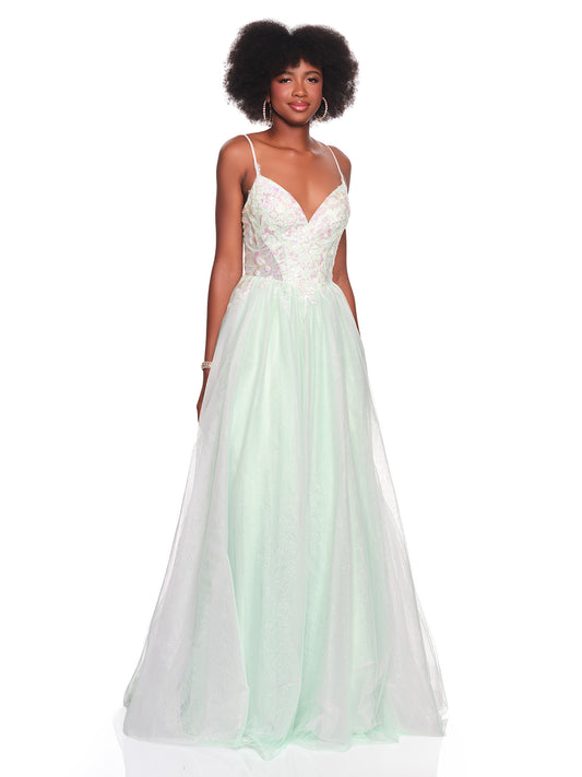 BALLGOWN WITH MULTILAYER COLORED TULLE AN EMBELLISHED TOP
