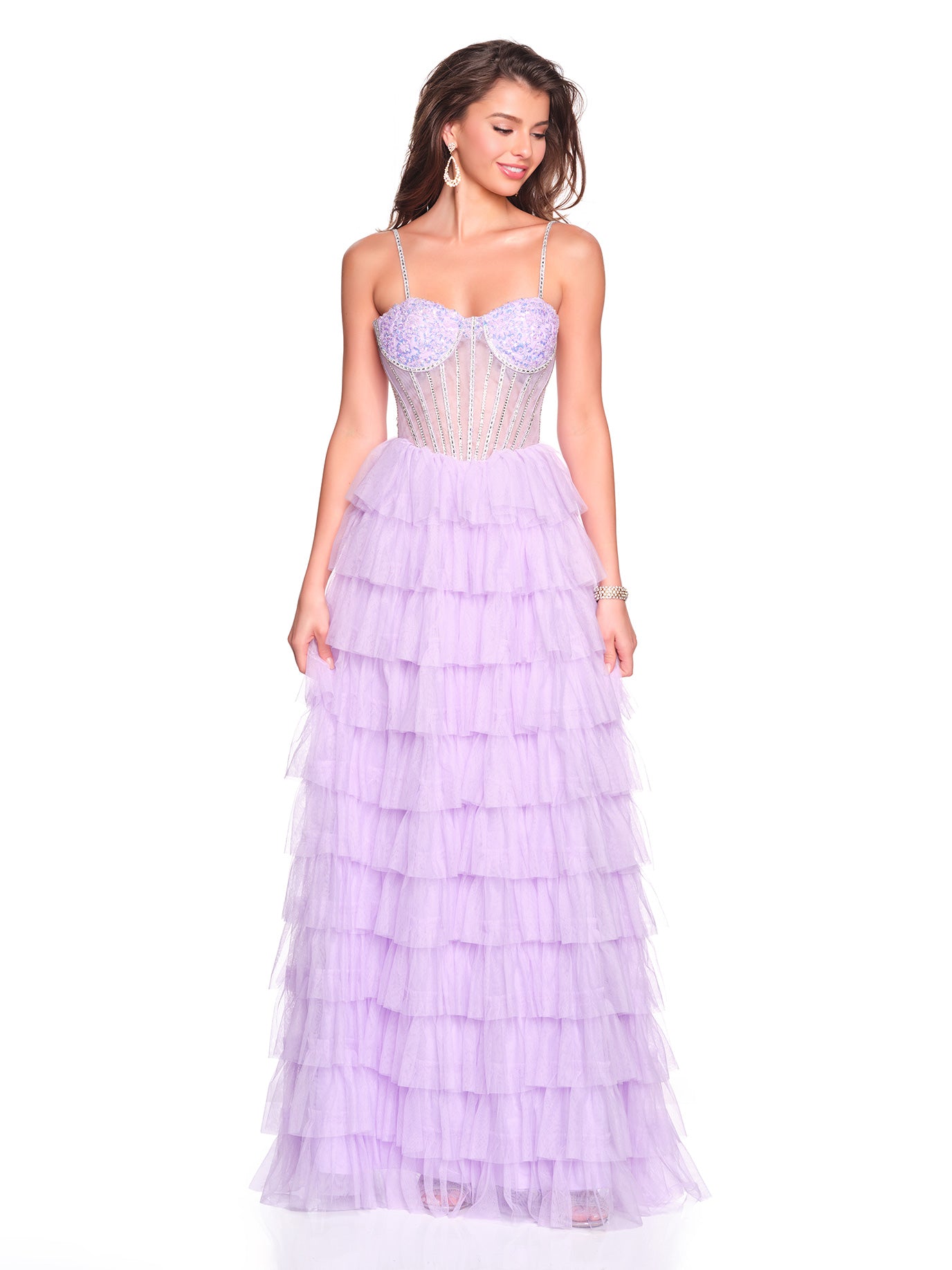 TIERED BALLGOWN WITH BEADED CORSET TOP