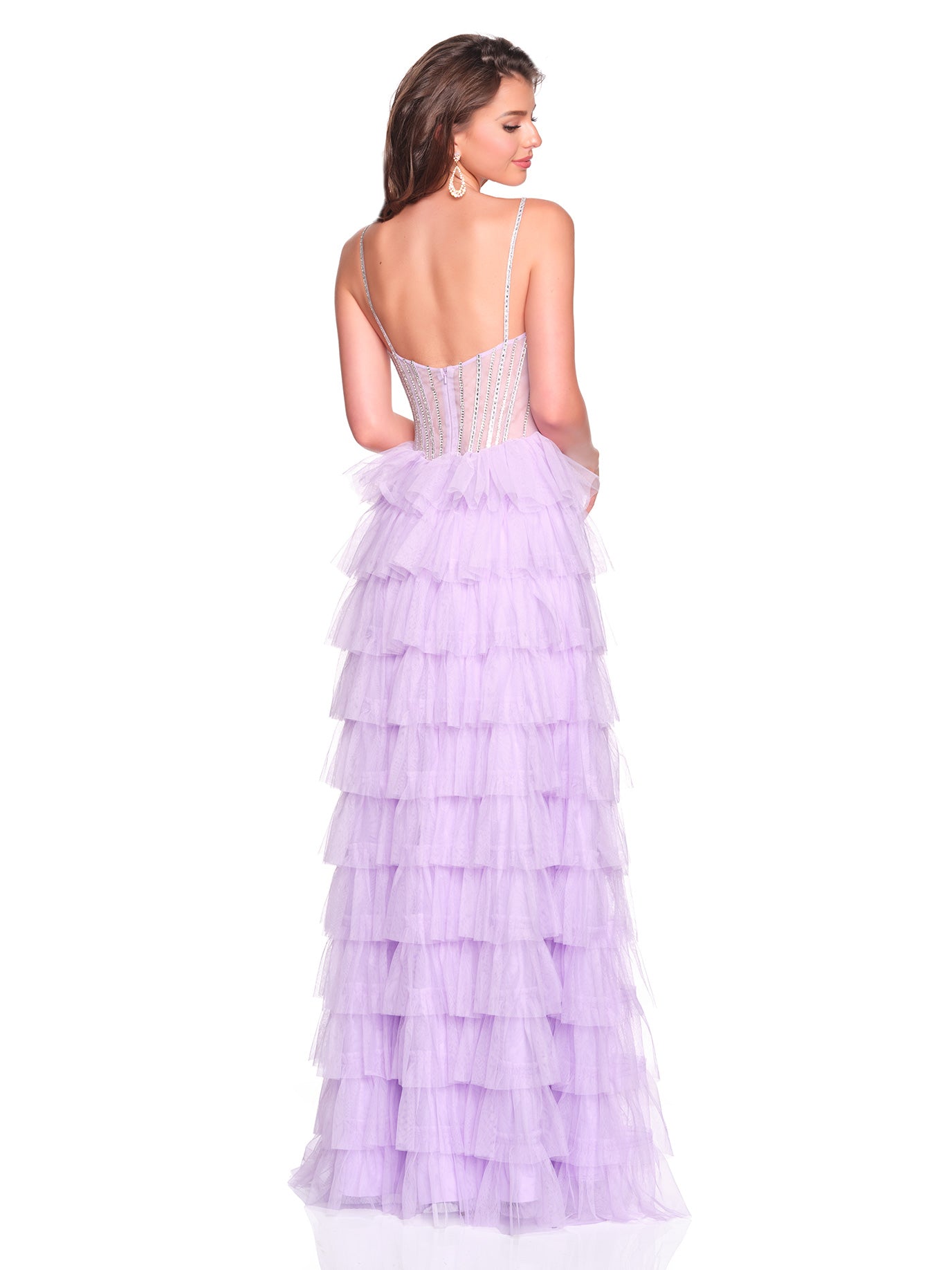 TIERED BALLGOWN WITH BEADED CORSET TOP