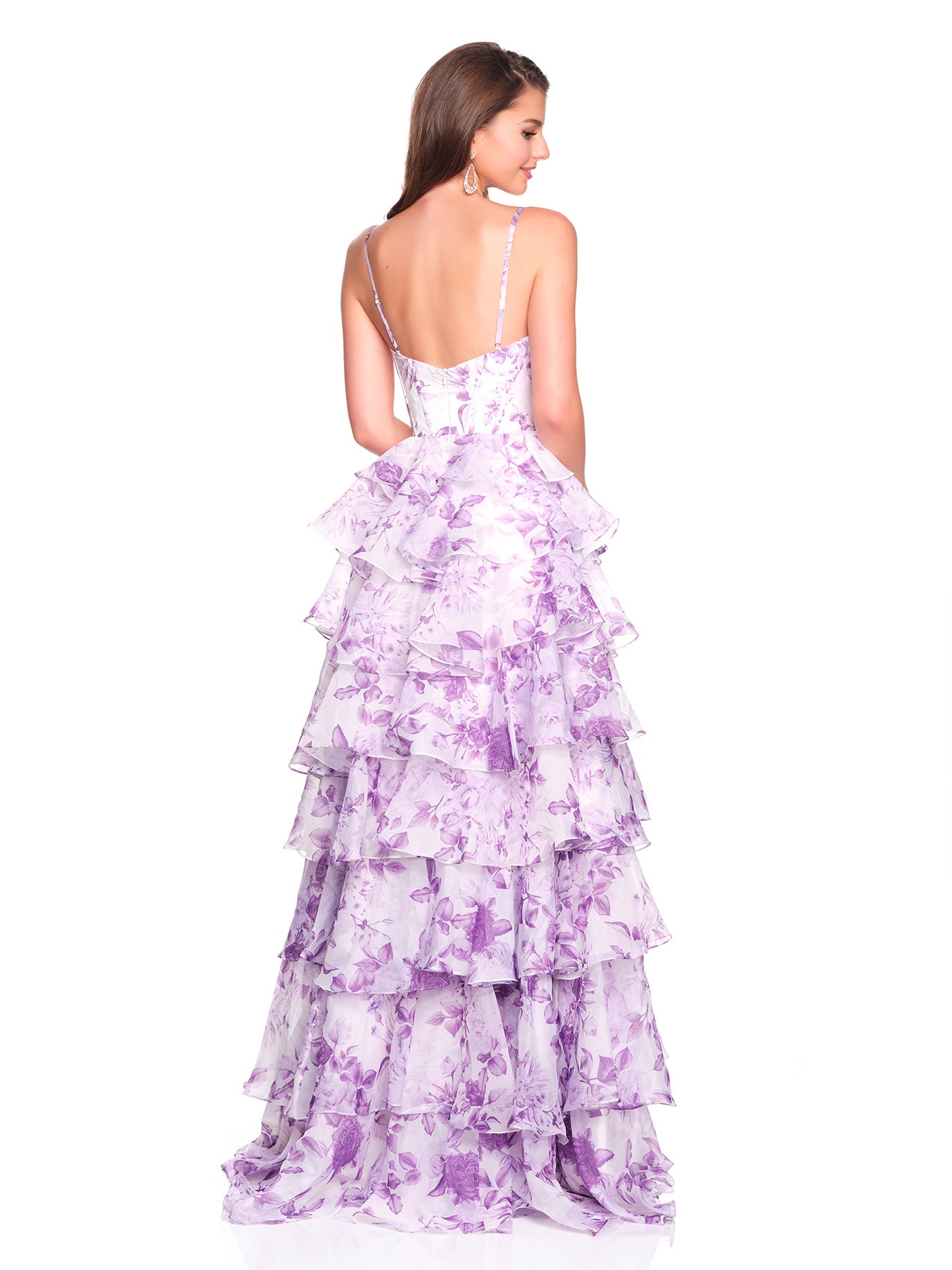 PRINTED TIERD DRESS WITH THIGH HIGH SLIT