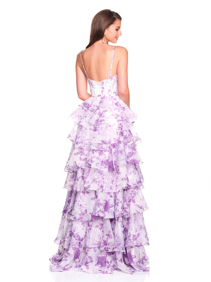 PRINTED TIERD DRESS WITH THIGH HIGH SLIT