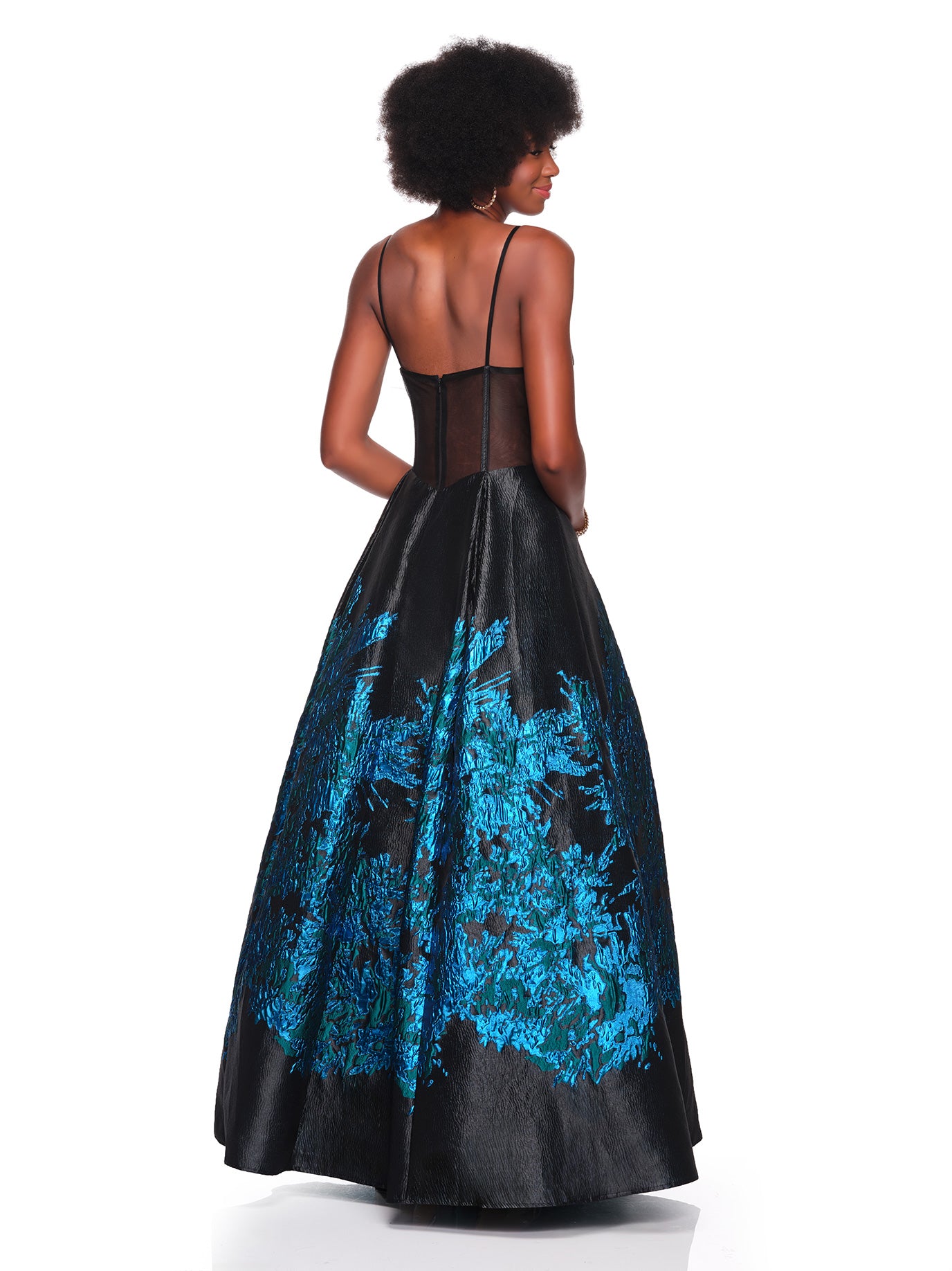 BROCADE BALLGOWN WITH SHEER BODICE