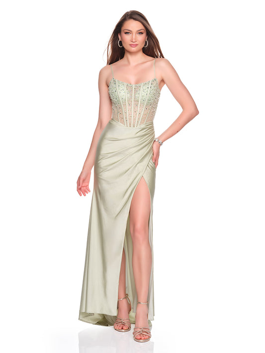 FITTED STRETCH CHARMEUSE DRESS WITH STRUCTURED BODICE