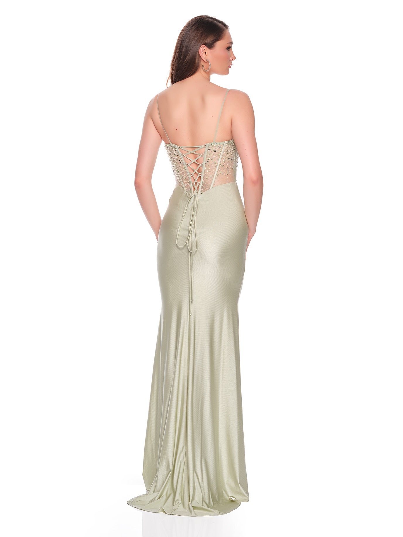 FITTED STRETCH CHARMEUSE DRESS WITH STRUCTURED BODICE