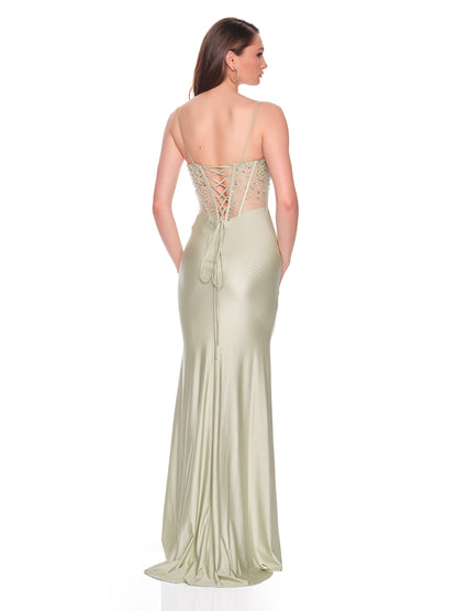 FITTED STRETCH CHARMEUSE DRESS WITH STRUCTURED BODICE