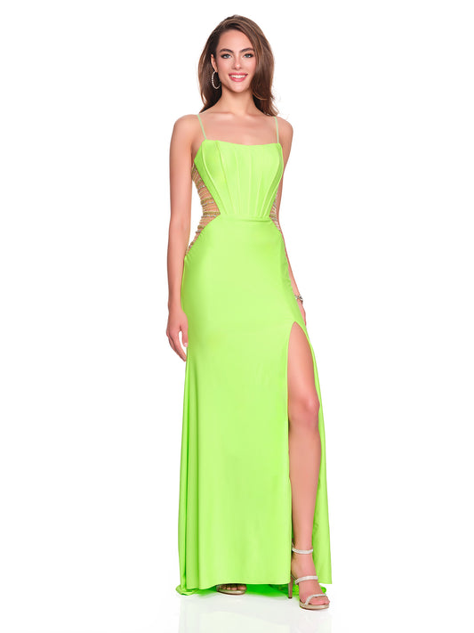 NEON DRESS WITH ILLUSION BEADED SIDE PANELS