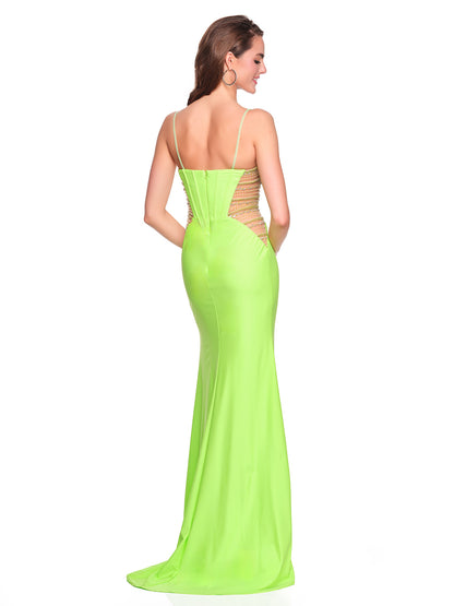 NEON DRESS WITH ILLUSION BEADED SIDE PANELS