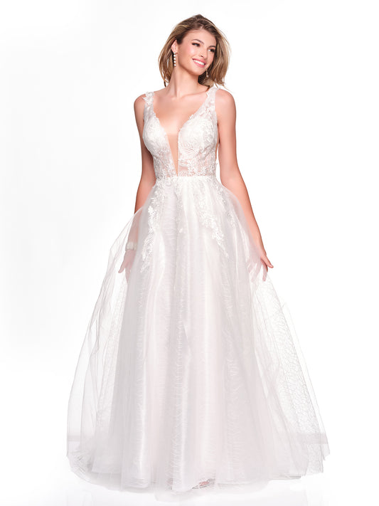 DEEP PLUNGE BRIDAL GOWN WITH ILLUSION EMBROIDERED BODICE