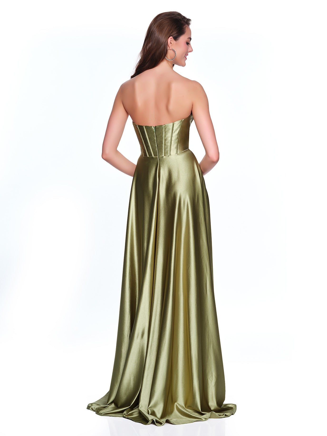 STRETCH SATIN CHARMEUSE STRAPLESS DRESS