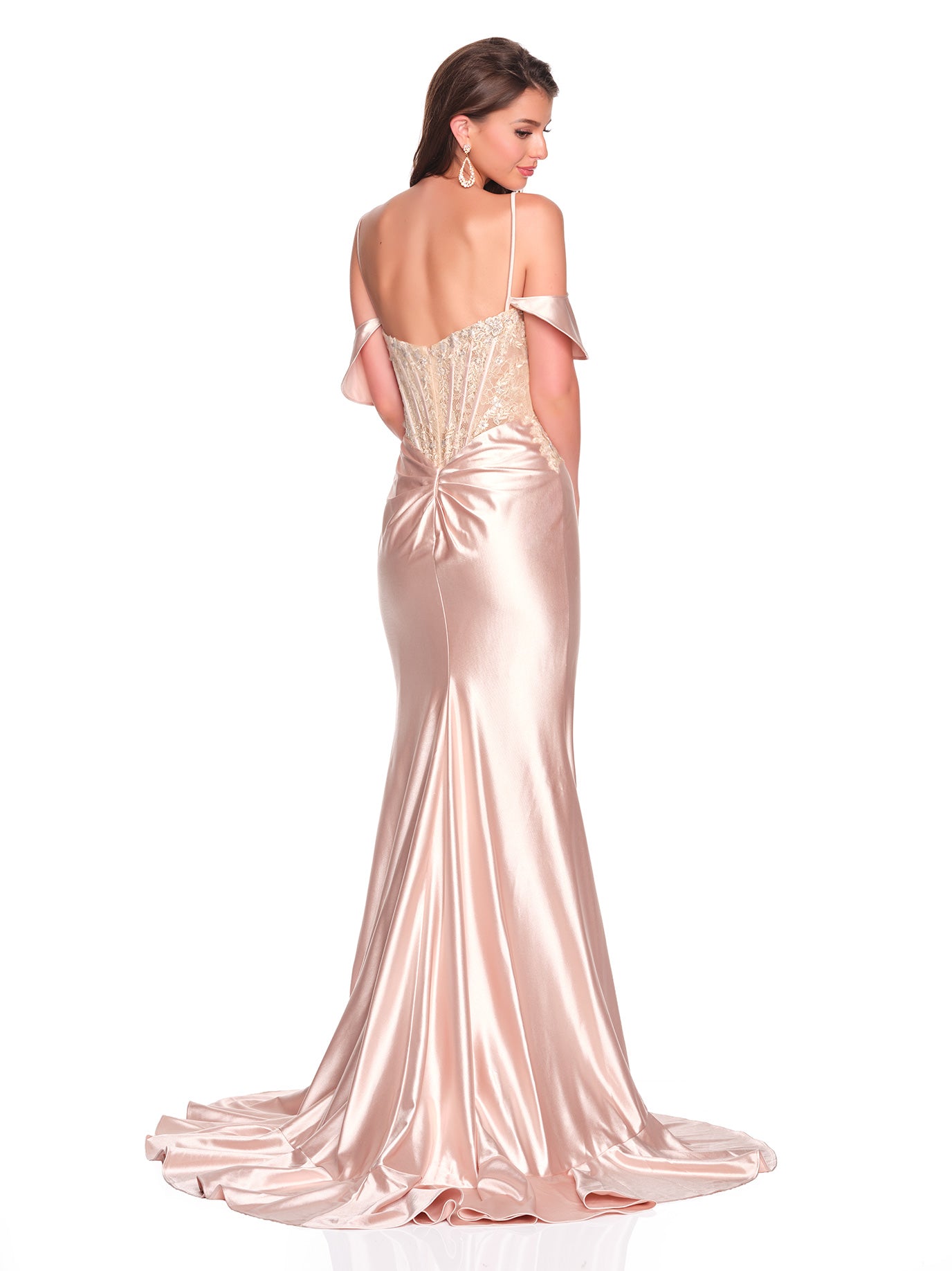 RUFFLE COLD SHOULDER WITH HIGH THIGH SLIT