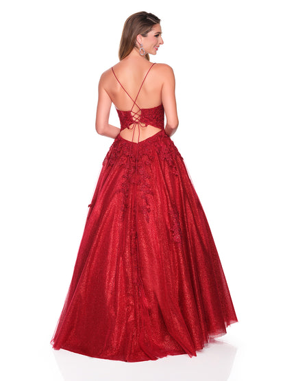 SHIMMER TULLE BALLGOWN WITH FLORAL APPLIQUE