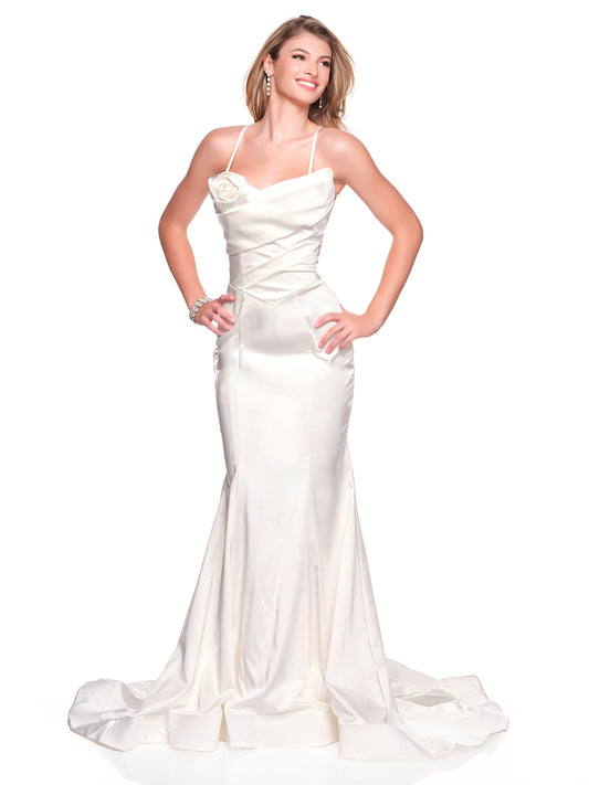 FITTED RUCHED BODICE SATIN BRIDAL DRESS WITH LACE UP BACK