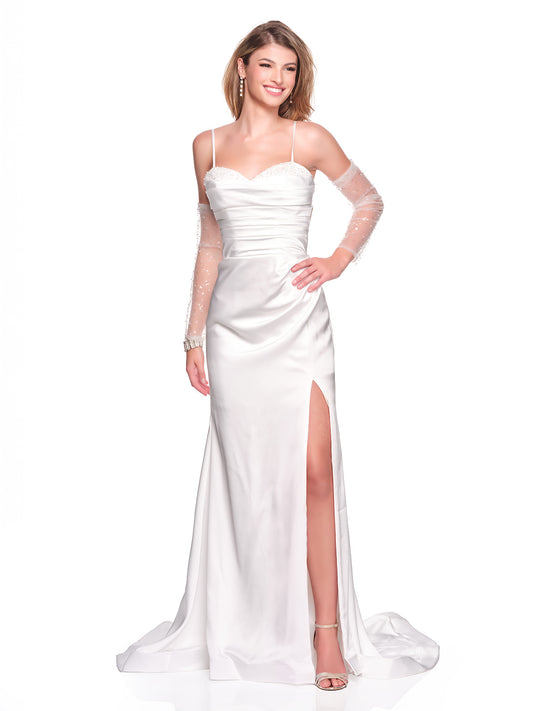 FITTED SATIN BRIDAL GOWN WITH DETACHED SLEEVES