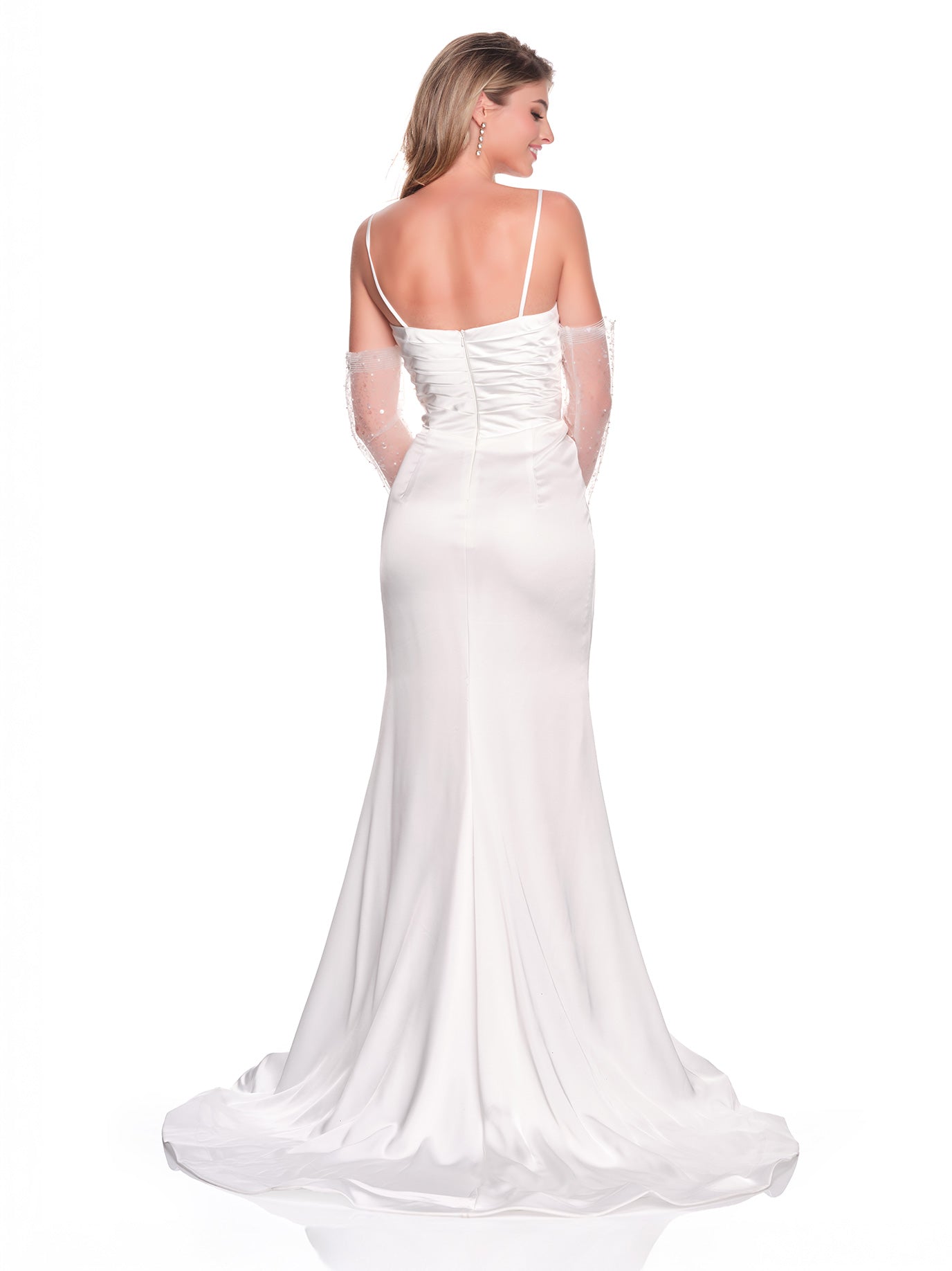 FITTED SATIN BRIDAL GOWN WITH DETACHED SLEEVES
