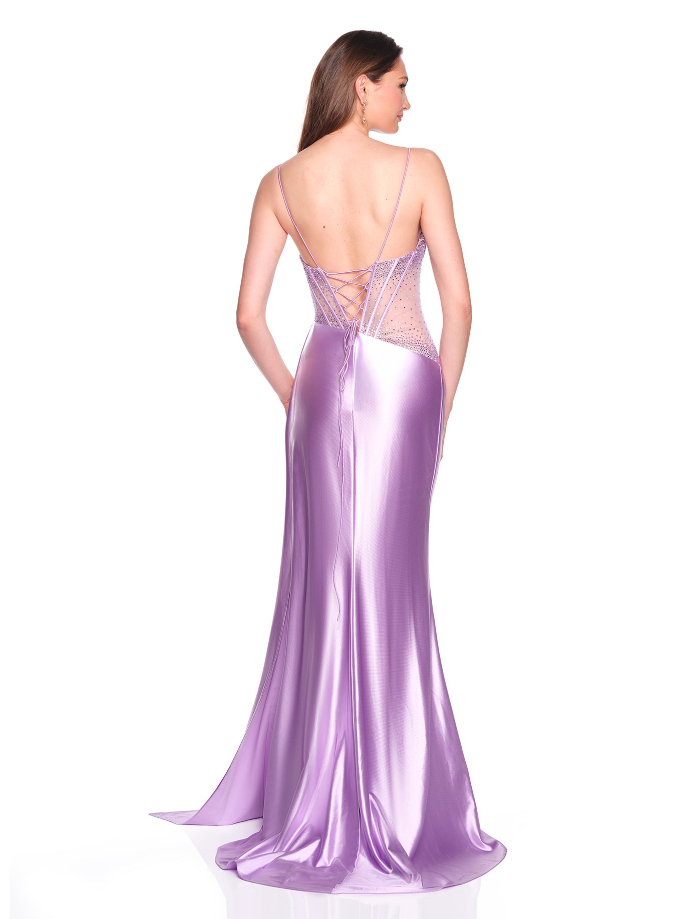 FITTED DRESS WITH ASYMETRICAL BODICE AND HOT STONE DETAIL