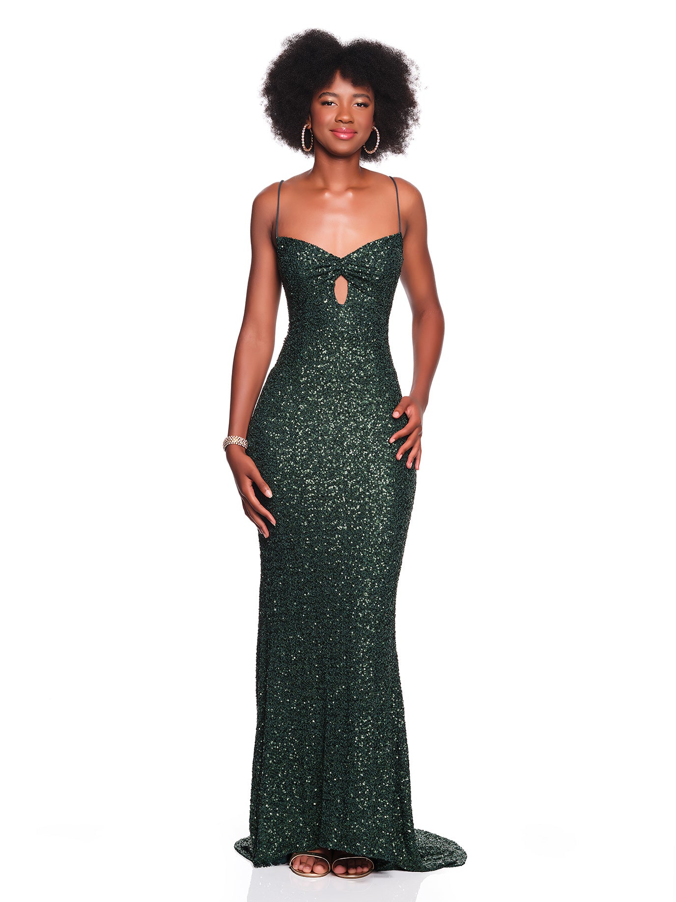 FULLY SEQUIN GOWN WITH CUTOUT KEYHOLE OPENING