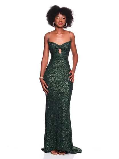 FULLY SEQUIN GOWN WITH CUTOUT KEYHOLE OPENING