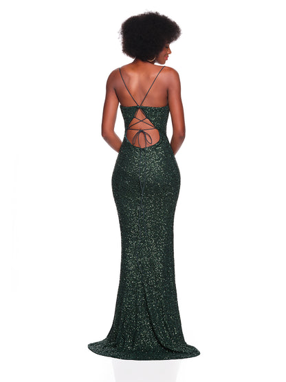 FULLY SEQUIN GOWN WITH CUTOUT KEYHOLE OPENING
