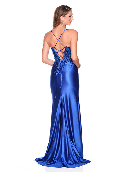 FITTED STRETCH GOWN WITH FLORAL SEQUIN APPLIQUE