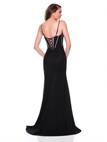 SHIMMER STRETCH DRESS WITH BEADED BODICE