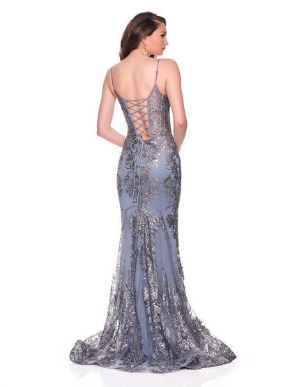 GLITTER AND SEQUIN DRESS WITH ILLUSION BODICE