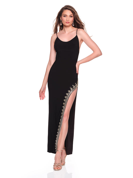 HIGH SLIT EMBELLISHED JERSEY DRESS