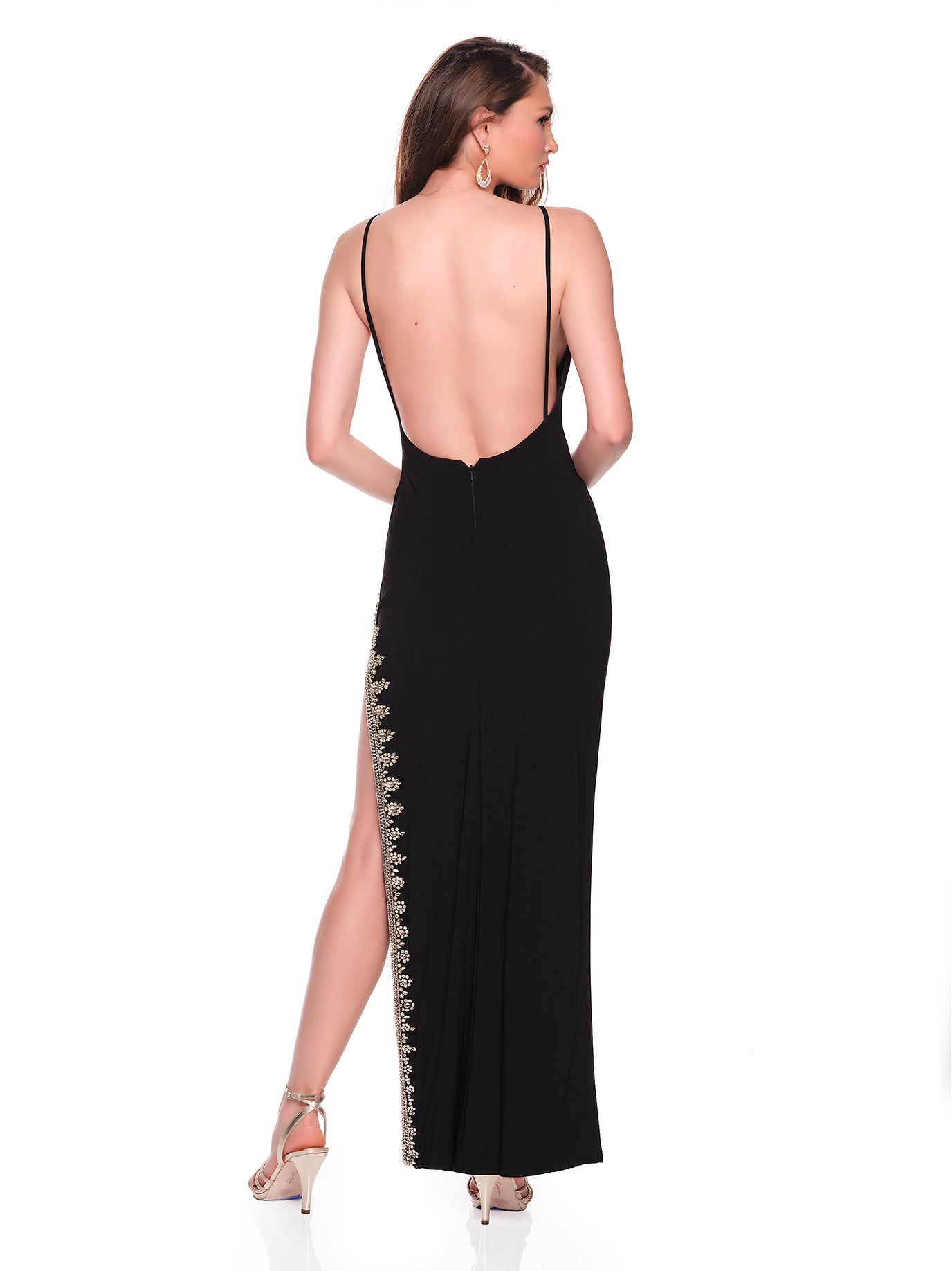 HIGH SLIT EMBELLISHED JERSEY DRESS