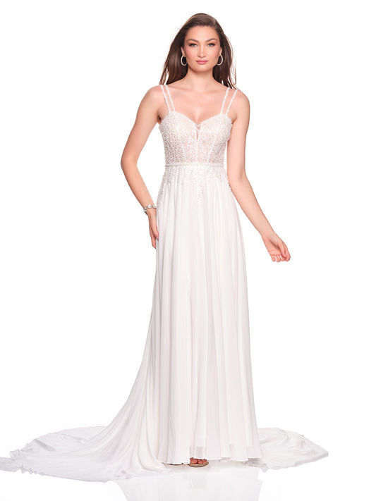 BEADED DOUBLE STRAP FLOWY CHIFFON BRIDAL GOWN