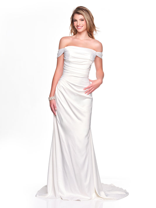 STRAPLESS OFF THE SHOULDER SATIN BRIDAL GOWN
