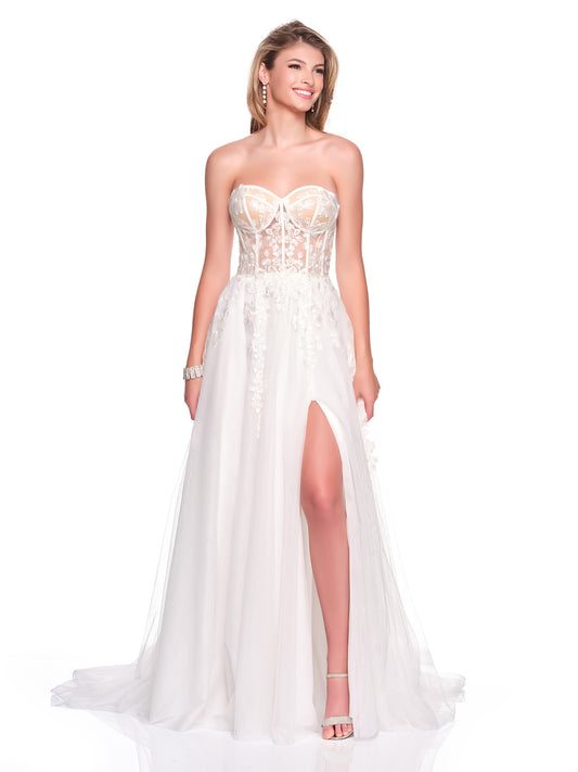 STRAPLESS ILLUSION BODICE BRIDAL GOWN WITH FRONT SLIT