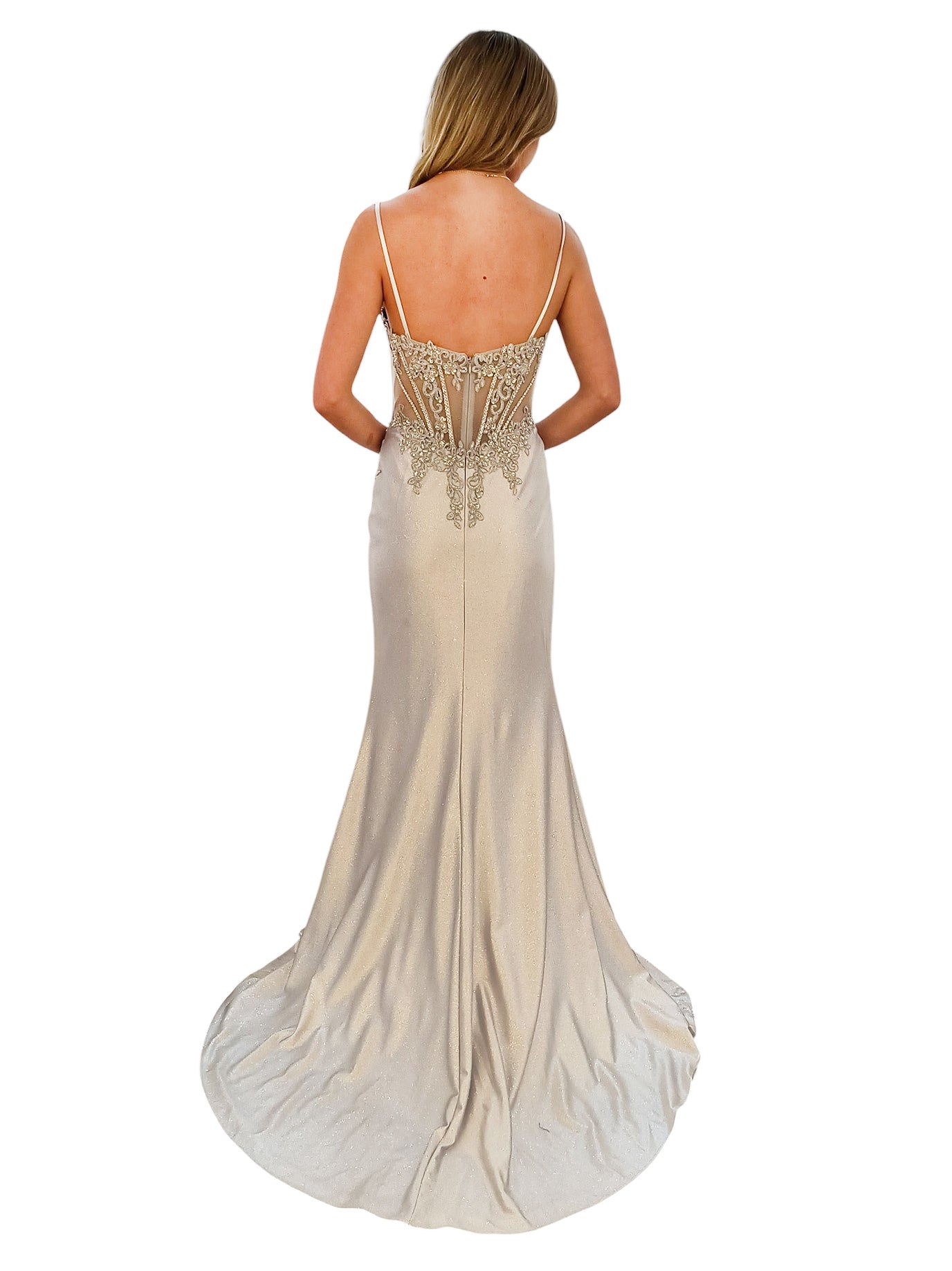 EMBELLISHED SWEETHEART NECK DRESS WITH SIDE SLIT